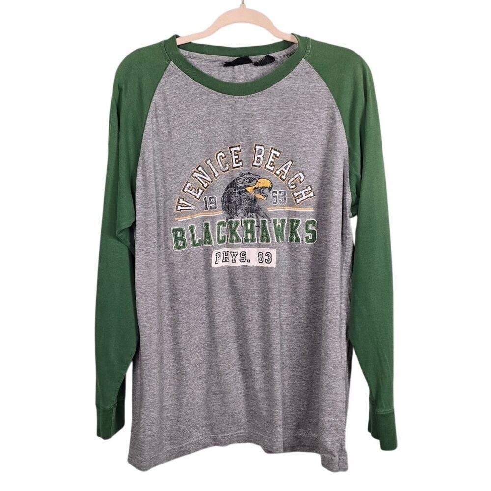 NO BOUNDARIES‎ Mens Gray Green Raglan Baseball Graphic Tee M(38/40) Long Sleeve
